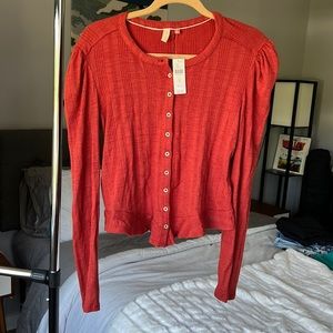 Anthropologie Pilcro Ribbed Puff Sleeve Top NWT